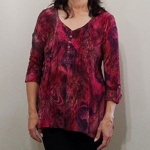 New Directions Red textured abstract graphic top tunic Small